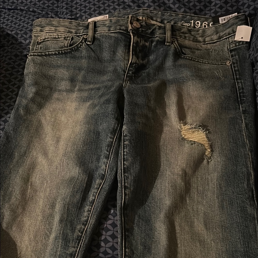 GAP Blue Relaxed Distressed Jeans
